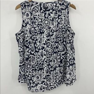 Talbots 1X Sleeveless Floral Navy White Blouse
